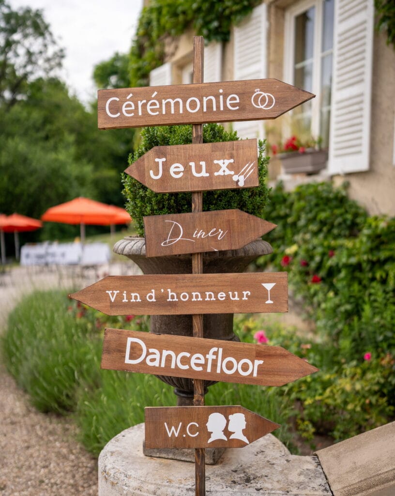Signalisation des différentes animations du mariage au Château de Reilly